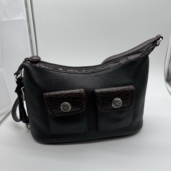 Brighton Handbags - Brighton Shoulder Bag Black Pebble Leather & Brown Croc Purse Vintage